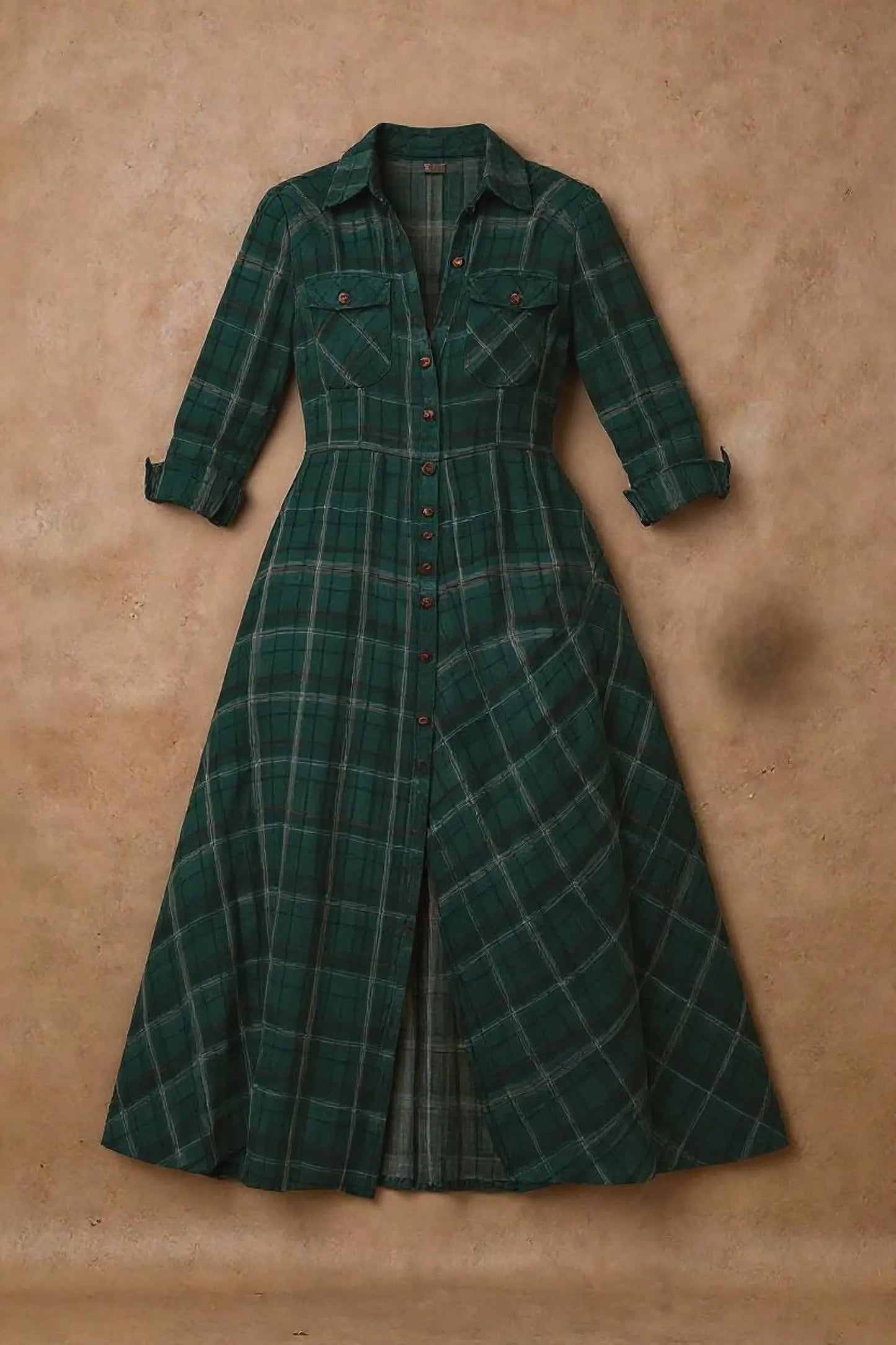 Celia Montiel | Vestido camisero largo a cuadros